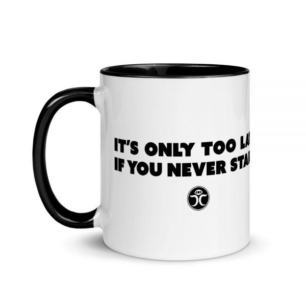 white with black coffee mug